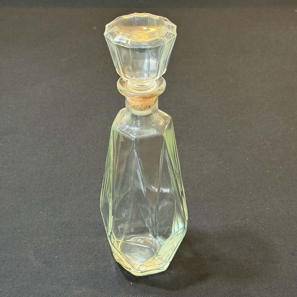 Vintage Clear Glass Faceted Hexagonal Decanter Bottle with Glass Stopper